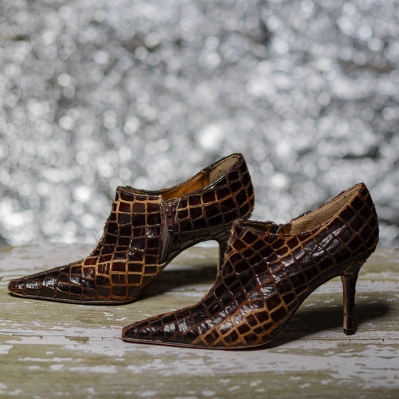 Carole Little Shoes - Carole Little Croc Like Brown/Tan Booties